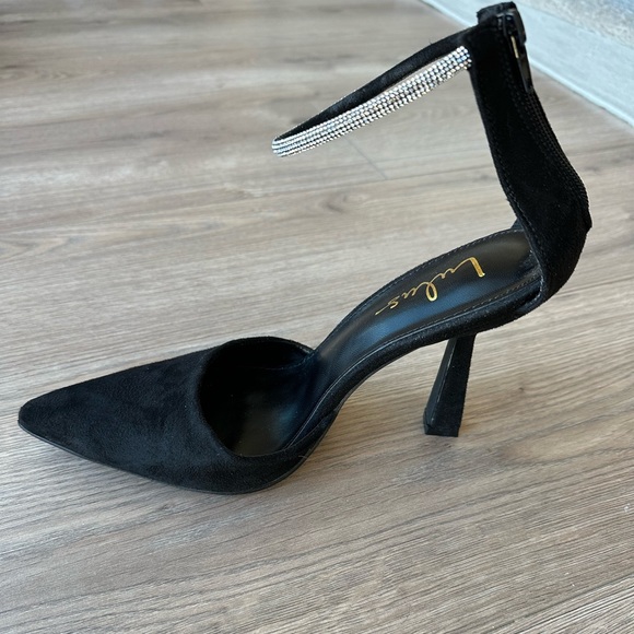 Lulus black heels with embellished strap, size 8.5, worn once - Picture 2 of 5